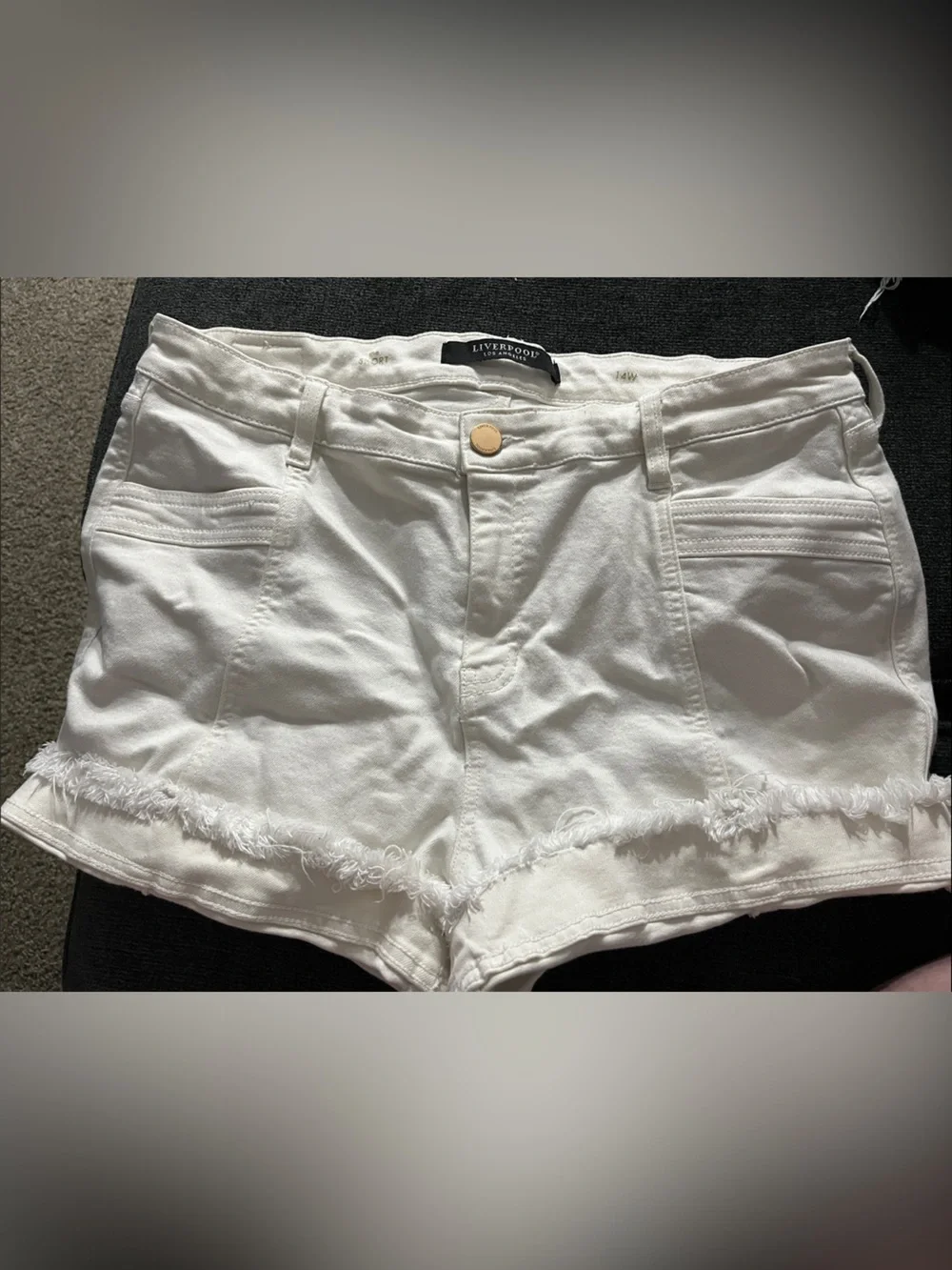 Liverpool White Frayed Hem Denim Shorts